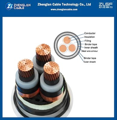 Ondergrondse gewapende elektriciteitskabel staaldraad gewapende xlpe-isolatie 8.7/15kv YJV32 3x150mm2 IEC 60502-2
