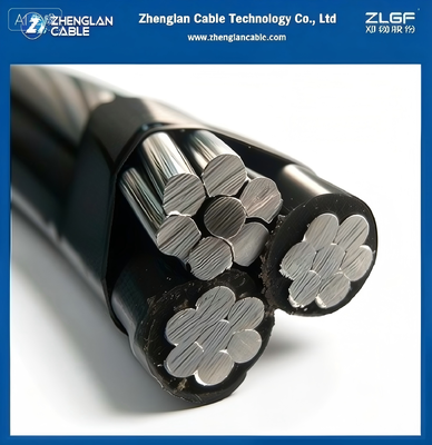 Overhead geïsoleerde kabel 0,6/1kV Triplex aluminium geleider XLPE geïsoleerde fase geleiders en kaal AAAC neutrale draad 2x1/0+1/0AWG